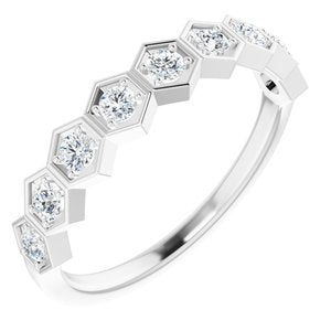 Honeycomb 14K White Gold Lab-Grown Diamond Stackable Ring Size 7