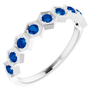 Honeycomb 14K White Gold Lab-Grown Blue Sapphires Stackable Ring Size 7