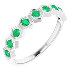 Honeycomb 14K White Gold Lab-Grown Emerald Stackable Ring Size 7