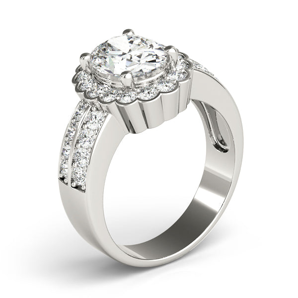 Oval Halo Engagement Large Double Row Floral Vintage Ring Style