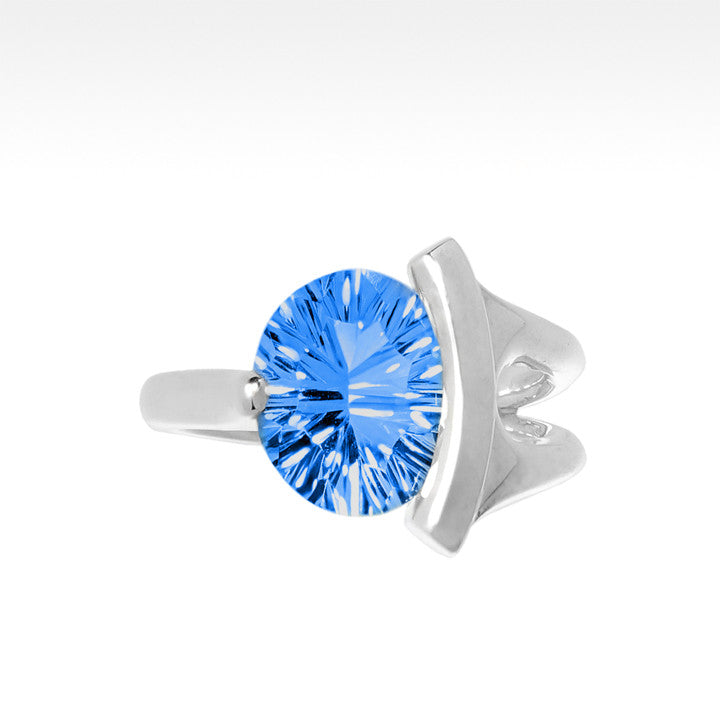 "Ample" Concave Cut Electric Blue Topaz Ring in Argentium Silver - Lyght Jewelers 10040 W Cheyenne Ave Ste 160 Las Vegas NV 89129