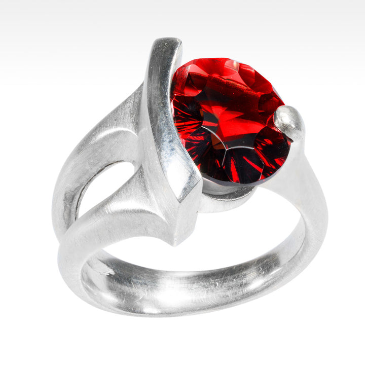 "Ample" Concave Cut Garnet Ring in Argentium Silver - Lyght Jewelers 10040 W Cheyenne Ave Ste 160 Las Vegas NV 89129