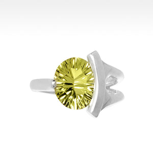 "Ample" Concave Cut Lemon Quartz Ring in Argentium Silver - Lyght Jewelers 10040 W Cheyenne Ave Ste 160 Las Vegas NV 89129