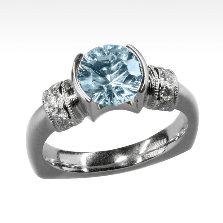 "Aqua Trance" Antero Aquamarine Ring with Ideal Cut Diamonds in 14K White Gold - Lyght Jewelers 10040 W Cheyenne Ave Ste 160 Las Vegas NV 89129