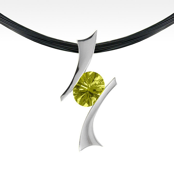 "Bandera" Lemon Quartz Pendant in Argentium Silver with Chain - Lyght Jewelers 10040 W Cheyenne Ave Ste 160 Las Vegas NV 89129
