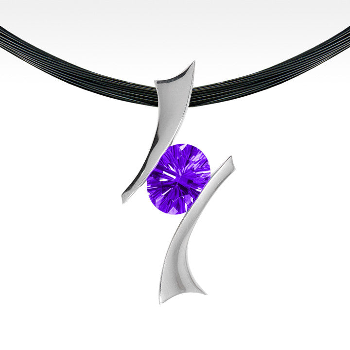 "Bandera" Amethyst Pendant in Argentium Silver with Chain - Lyght Jewelers 10040 W Cheyenne Ave Ste 160 Las Vegas NV 89129