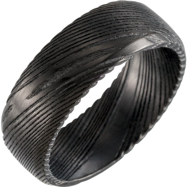 Full Black Damascus Steel 8 mm Wood Grain Band - Lyght Jewelers 10040 W Cheyenne Ave Ste 160 Las Vegas NV 89129