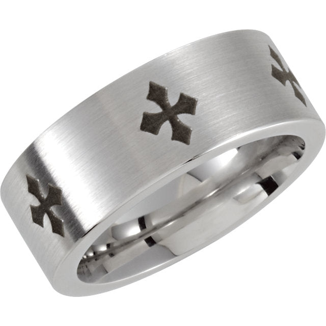 Cobalt 8 mm Laser Engraved Cross & Satin Finished 8mm Band - Lyght Jewelers 10040 W Cheyenne Ave Ste 160 Las Vegas NV 89129