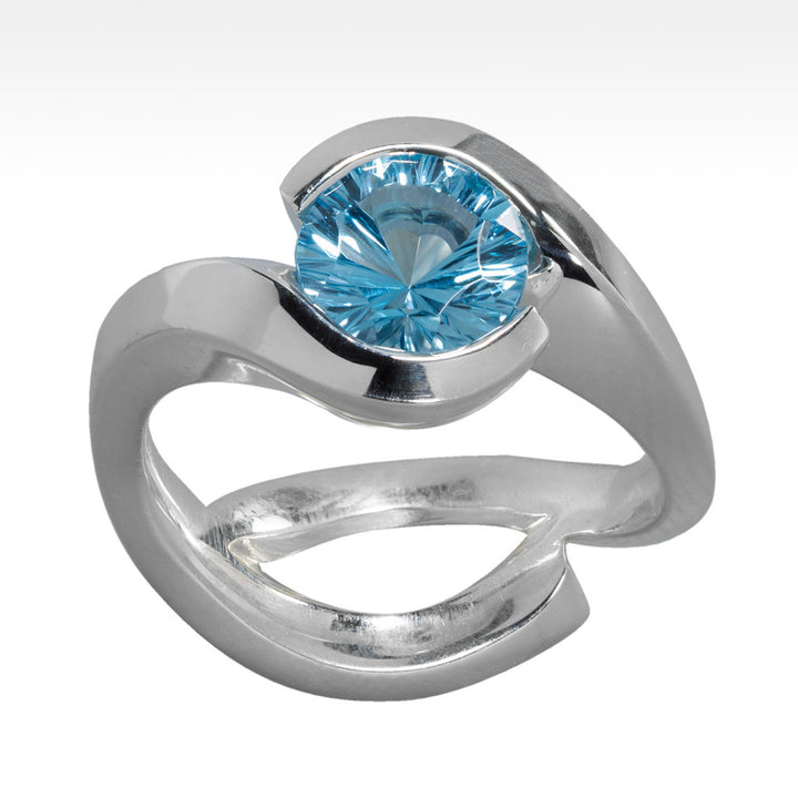 "Cradle" Electric Blue Topaz Ring in Argentium Silver - Lyght Jewelers 10040 W Cheyenne Ave Ste 160 Las Vegas NV 89129