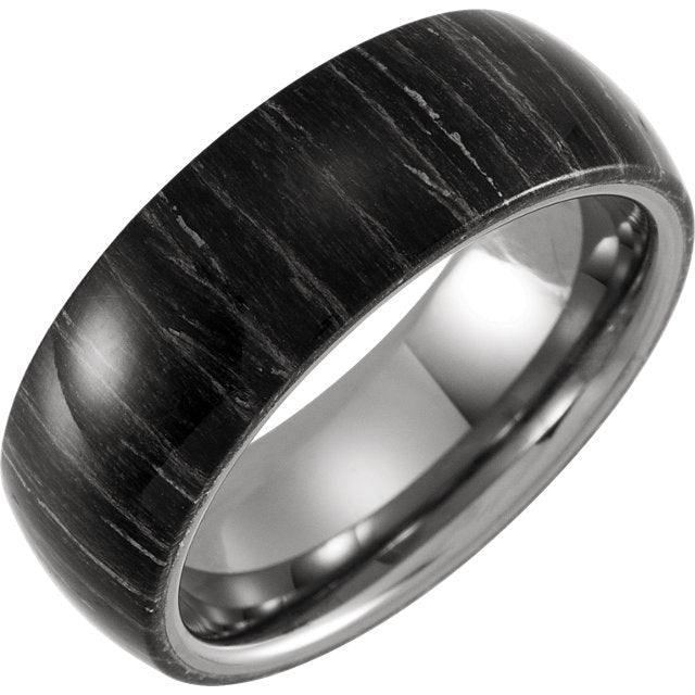 Domed Zebra Wood Band Inlay with Tungsten Core 8mm Band - Lyght Jewelers 10040 W Cheyenne Ave Ste 160 Las Vegas NV 89129