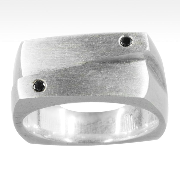 "Duel" Black Diamond Men's Ring set in Argentium Silver - Lyght Jewelers 10040 W Cheyenne Ave Ste 160 Las Vegas NV 89129