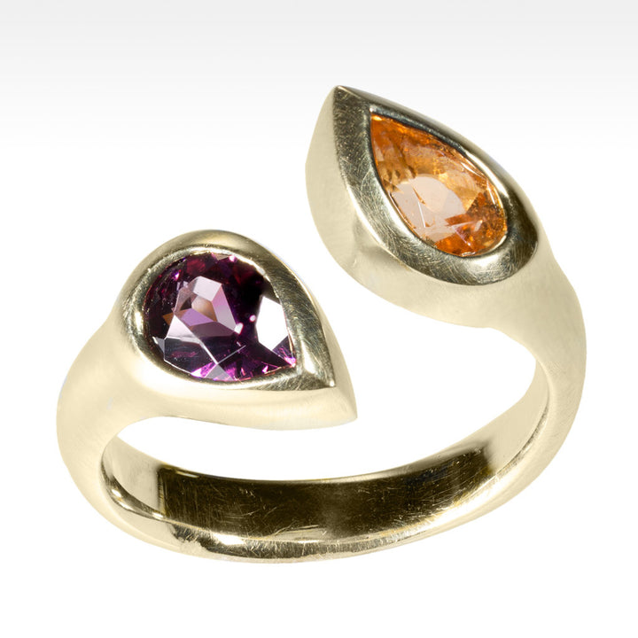 "Duo" Spessartite and Rhodolite Garnet Ring in 14K Yellow Gold - Lyght Jewelers 10040 W Cheyenne Ave Ste 160 Las Vegas NV 89129