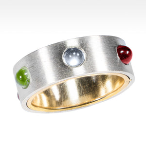 "Eureka" Multi-gemstone Topaz, Peridot, Garnet Ring in 14K White and Yellow Gold - Lyght Jewelers 10040 W Cheyenne Ave Ste 160 Las Vegas NV 89129