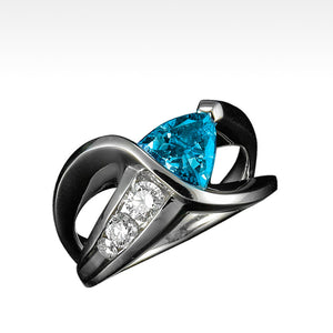 "Fabian" Blue Topaz Ring with Ideal Cut Diamonds in 18K White Gold - Lyght Jewelers 10040 W Cheyenne Ave Ste 160 Las Vegas NV 89129