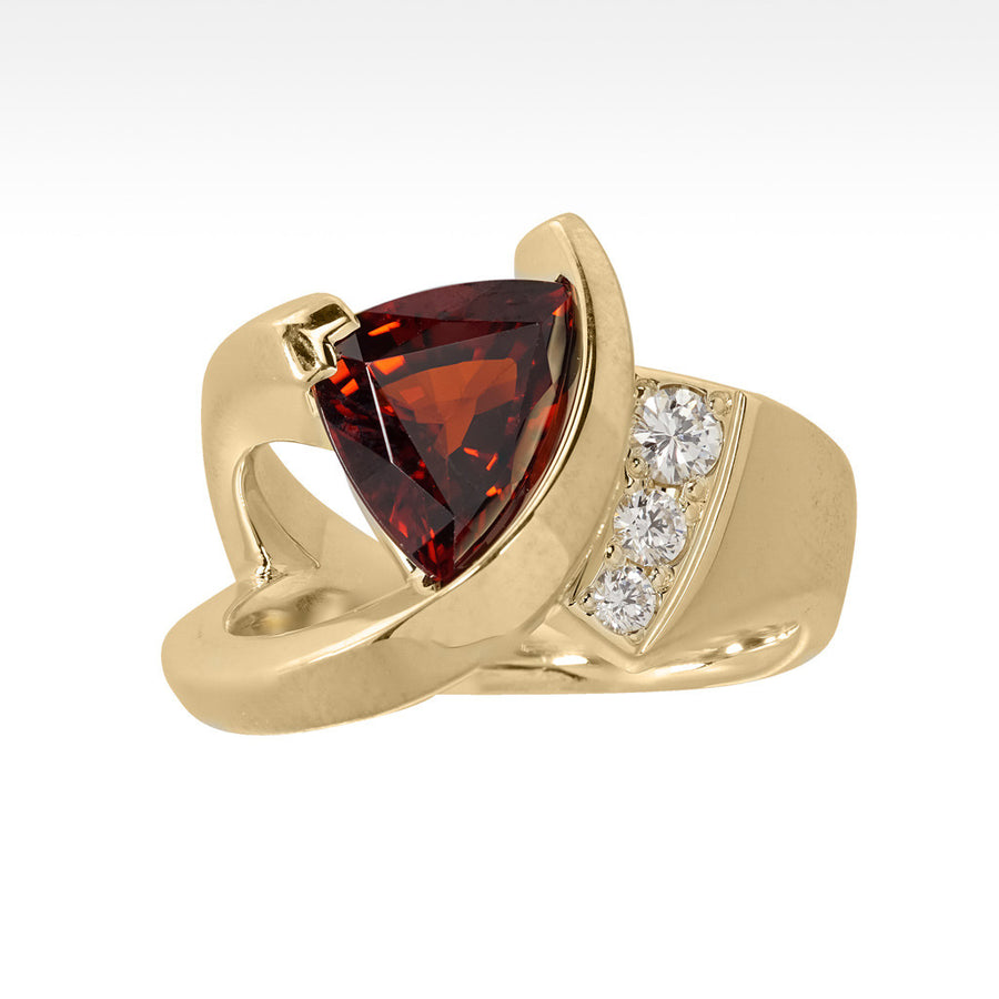 "Flash" Spessartite Garnet Ring with Ideal Cut Diamonds in 14K Yellow Gold - Lyght Jewelers 10040 W Cheyenne Ave Ste 160 Las Vegas NV 89129