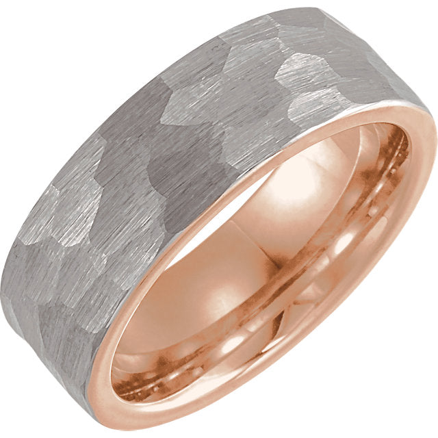 Flat Edge Hammered Tungsten 8mm Band Rose Gold and Grey Finish - Lyght Jewelers 10040 W Cheyenne Ave Ste 160 Las Vegas NV 89129