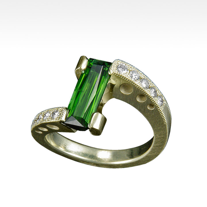 "Incline" Green Tourmaline with Ideal Cut Diamonds in 14K Green Gold - Lyght Jewelers 10040 W Cheyenne Ave Ste 160 Las Vegas NV 89129