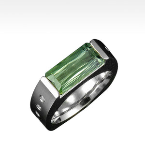 "Ingot" Green Tourmaline Ring with Ideal Cut Diamonds in 14K White Gold - Lyght Jewelers 10040 W Cheyenne Ave Ste 160 Las Vegas NV 89129