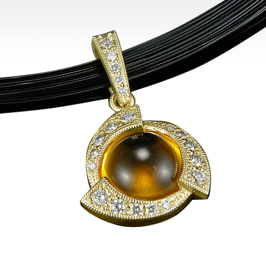 "Solar Eclipse" Citrine Cabochon Pendant with Ideal Cut Diamonds in 18K Yellow Gold with Chain - Lyght Jewelers 10040 W Cheyenne Ave Ste 160 Las Vegas NV 89129