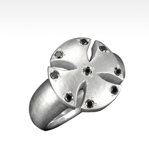 "Iron Cross" Black Diamond Ring in Argentium Silver - Lyght Jewelers 10040 W Cheyenne Ave Ste 160 Las Vegas NV 89129