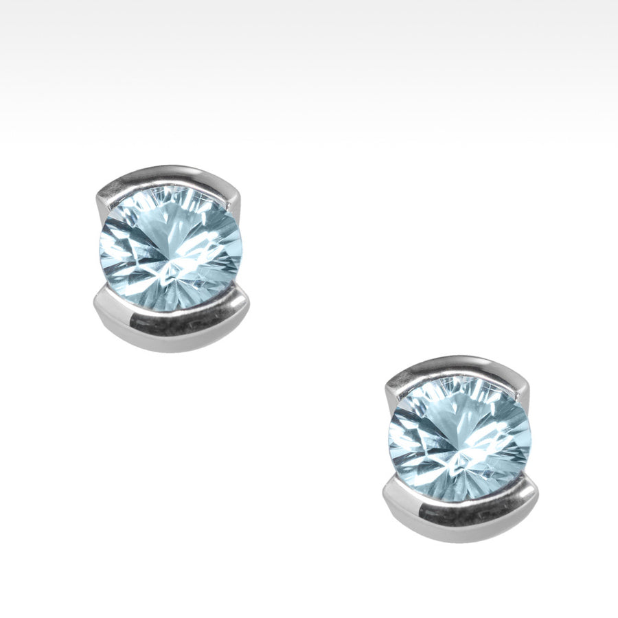 "Little Black Dress" Semi-Bezel Aquamarine Earrings in Argentium Silver - Lyght Jewelers 10040 W Cheyenne Ave Ste 160 Las Vegas NV 89129