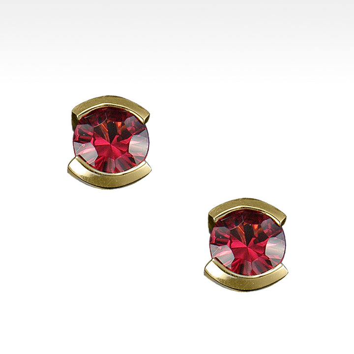 "Little Black Dress" Semi-Bezel Set Garnet Earrings in 14K Yellow Gold - Lyght Jewelers 10040 W Cheyenne Ave Ste 160 Las Vegas NV 89129