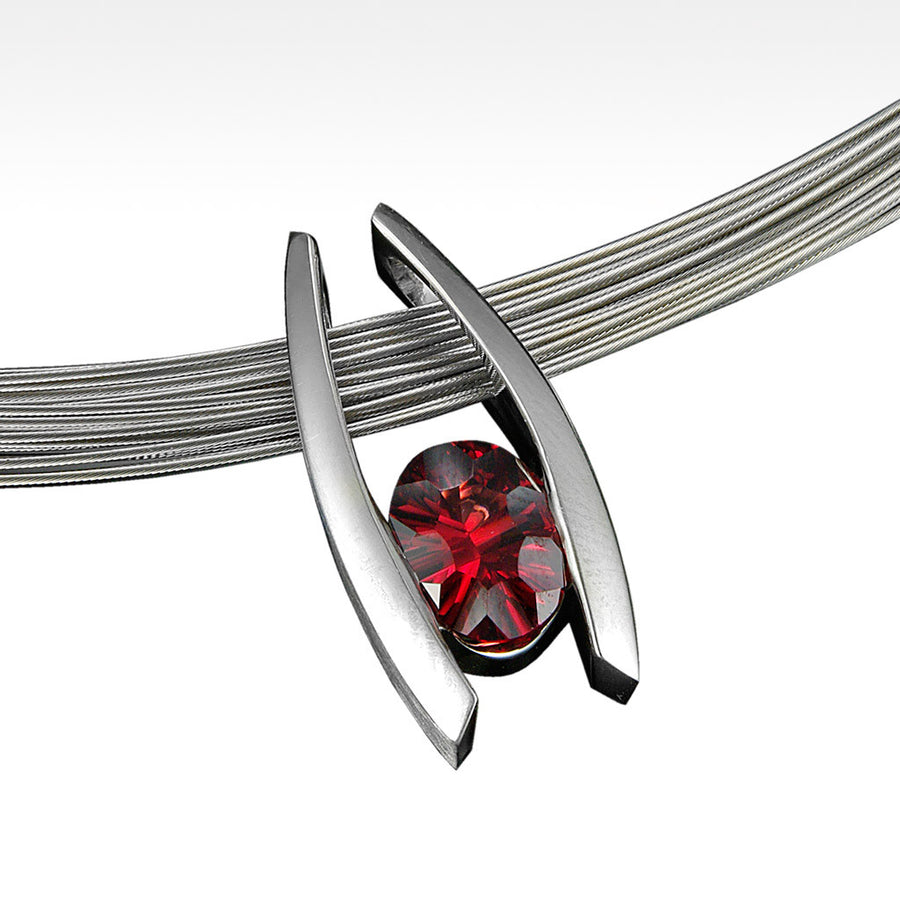 "Niche" Garnet Pendant in Argentium Silver - Lyght Jewelers 10040 W Cheyenne Ave Ste 160 Las Vegas NV 89129