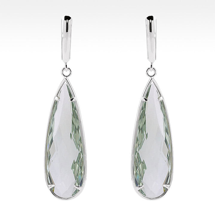 "One Drop"  Cushion Cut Green Quartz Pear Shape Earrings in Sterling Silver - Lyght Jewelers 10040 W Cheyenne Ave Ste 160 Las Vegas NV 89129