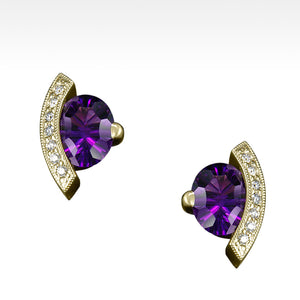 "Poise" Amethyst Earrings with Ideal Cut Diamonds in 14K Yellow Gold - Lyght Jewelers 10040 W Cheyenne Ave Ste 160 Las Vegas NV 89129
