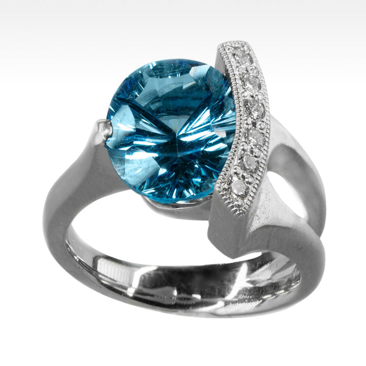 "Poise" Electric Blue Topaz Ring with Ideal Cut Diamonds in 14k White Gold - Lyght Jewelers 10040 W Cheyenne Ave Ste 160 Las Vegas NV 89129