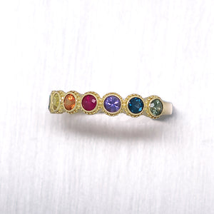 "Rainbow Bezel" 7 Bezel Set Rainbow Sapphires in 14K Yellow Gold Ring - Lyght Jewelers 10040 W Cheyenne Ave Ste 160 Las Vegas NV 89129