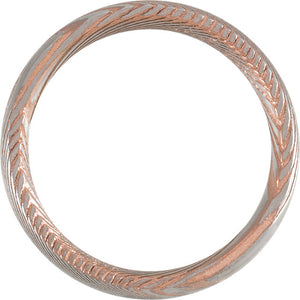 Sanded Rose Gold Rounded Band Damascus Steel 6 mm Wood Grain Band - Lyght Jewelers 10040 W Cheyenne Ave Ste 160 Las Vegas NV 89129