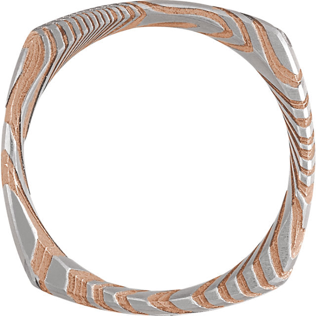 Sanded Rose Gold Square Band Damascus Steel 8 mm Wood Grain Band - Lyght Jewelers 10040 W Cheyenne Ave Ste 160 Las Vegas NV 89129