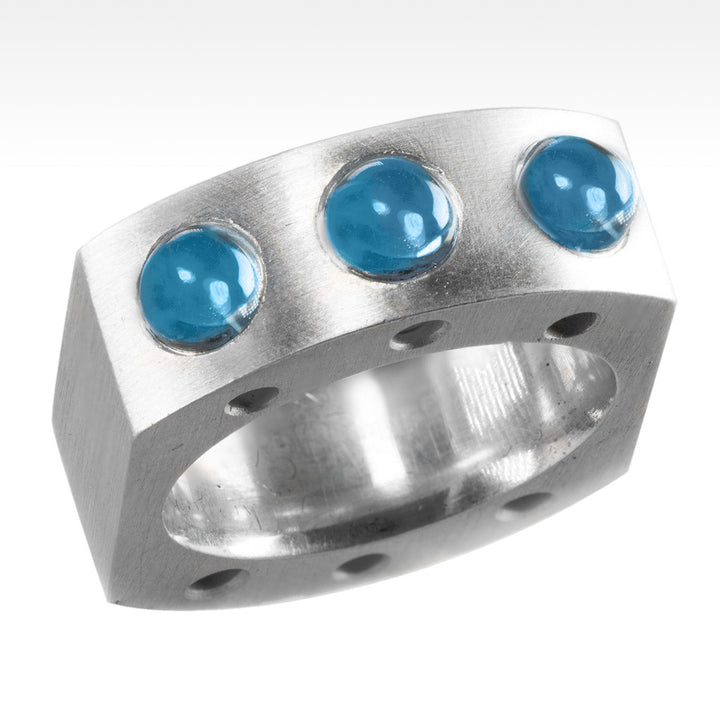 "Sleek" 6 Electric Blue Topaz Cabachon Ring in Argentium Silver - Lyght Jewelers 10040 W Cheyenne Ave Ste 160 Las Vegas NV 89129