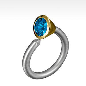 "Spike" Blue Topaz Ring in 14 Karat Yellow Gold Bezel Setting and Argentium Silver - Lyght Jewelers 10040 W Cheyenne Ave Ste 160 Las Vegas NV 89129