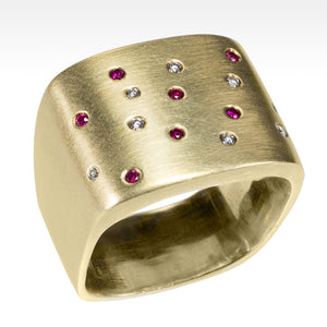 "Stardust" Diamond and Ruby Ring in 14K Yellow Gold - Lyght Jewelers 10040 W Cheyenne Ave Ste 160 Las Vegas NV 89129