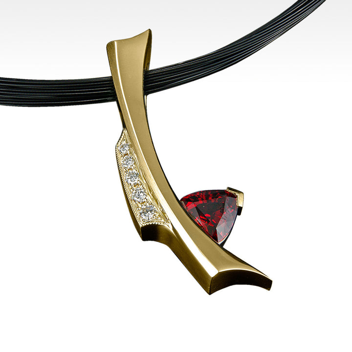 "Stiletto" Spessartite Garnet with Diamonds in 14K Yellow Gold with Chain - Lyght Jewelers 10040 W Cheyenne Ave Ste 160 Las Vegas NV 89129