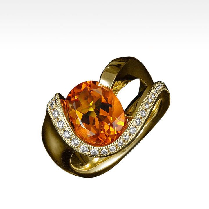 "Suave" Maderia Citrine with Ideal Cut Diamonds in 18K Yellow Gold - Lyght Jewelers 10040 W Cheyenne Ave Ste 160 Las Vegas NV 89129