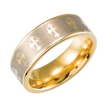 Tungsten & Gold Plated Cross Ridged 8mm Band with Satin Finish - Lyght Jewelers 10040 W Cheyenne Ave Ste 160 Las Vegas NV 89129