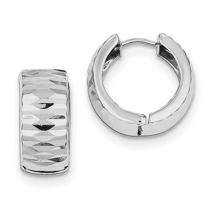 Sterling Silver Polished Diamond Cut 18mm Hinged Hoop Earrings - Lyght Jewelers 10040 W Cheyenne Ave Ste 160 Las Vegas NV 89129